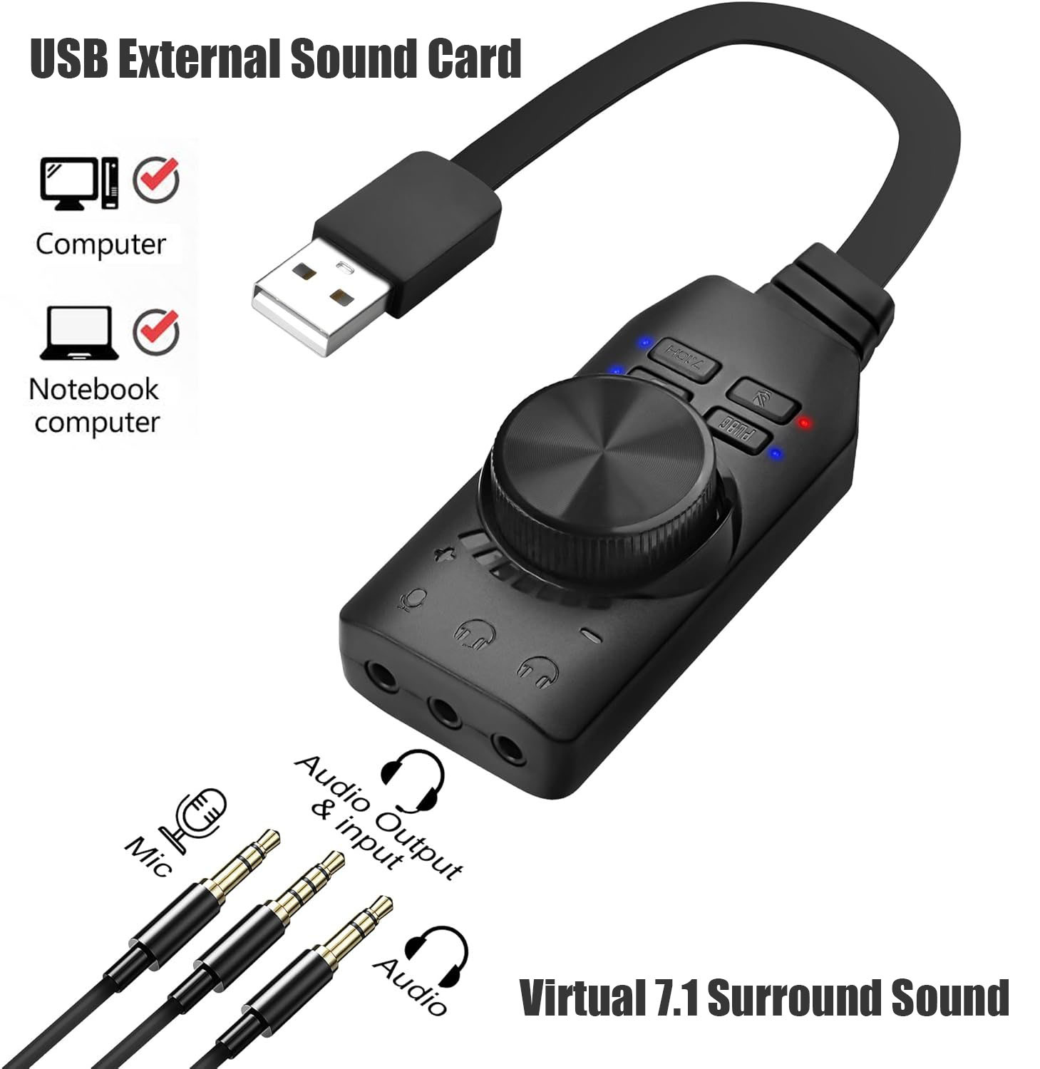 Gaming Headset 7.1 - Placa de Som USB Virtual 7.1