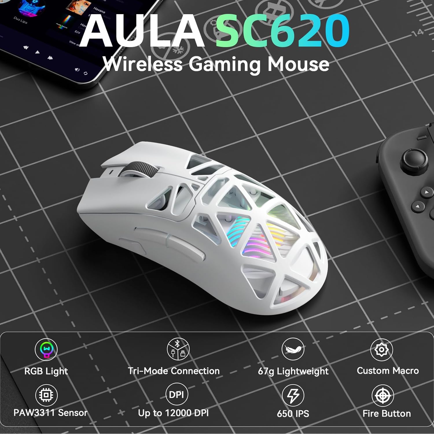 Mouse Gamer AULA SC620 Sem Fio - Esports Gaming Mouse Weight Adjustable avaliação e preço