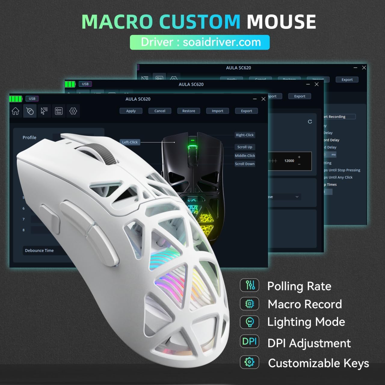Mouse Gamer AULA SC620 Sem Fio - Esports Gaming Mouse Weight Adjustable avaliação e preço